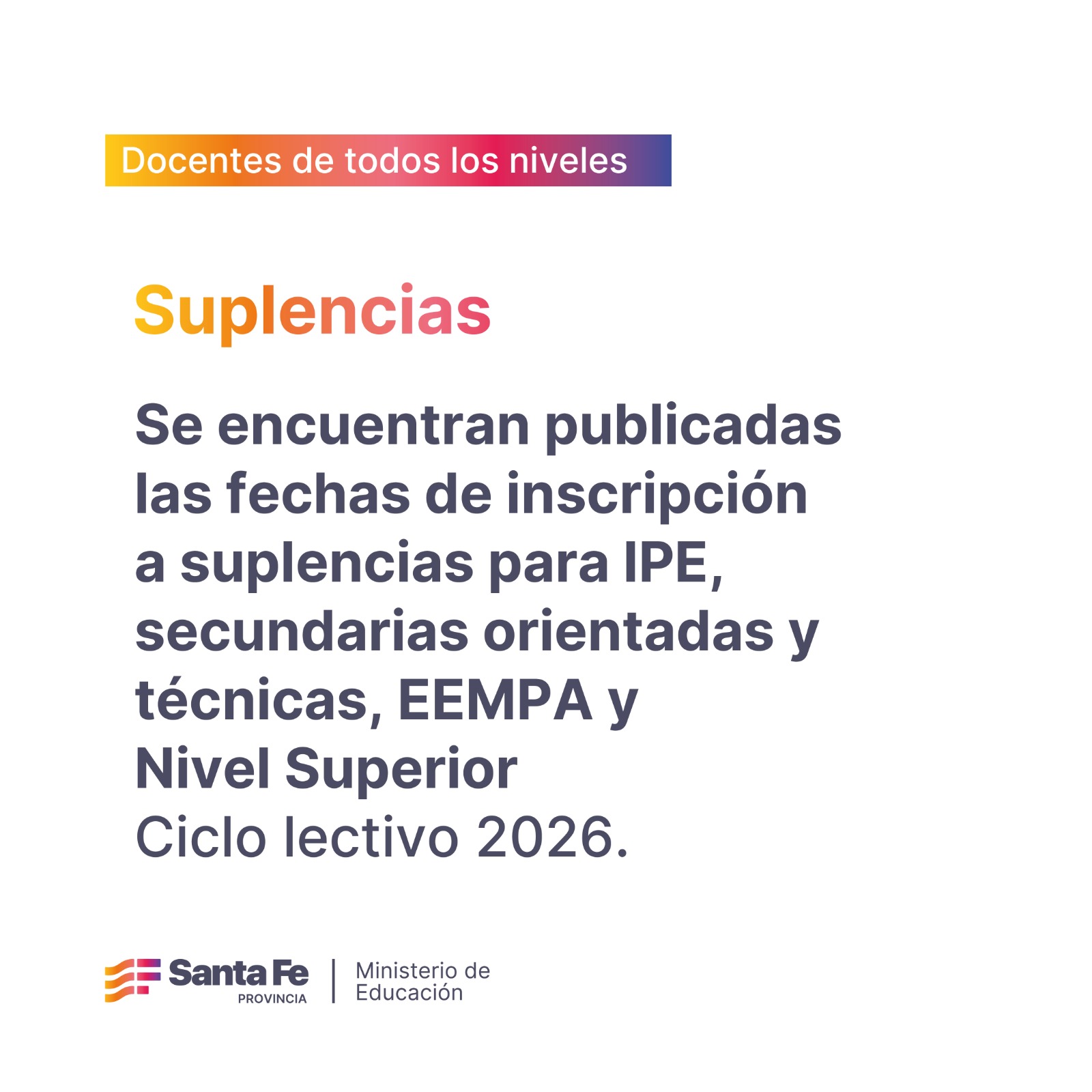 Cronograma de inscripciones a suplencias